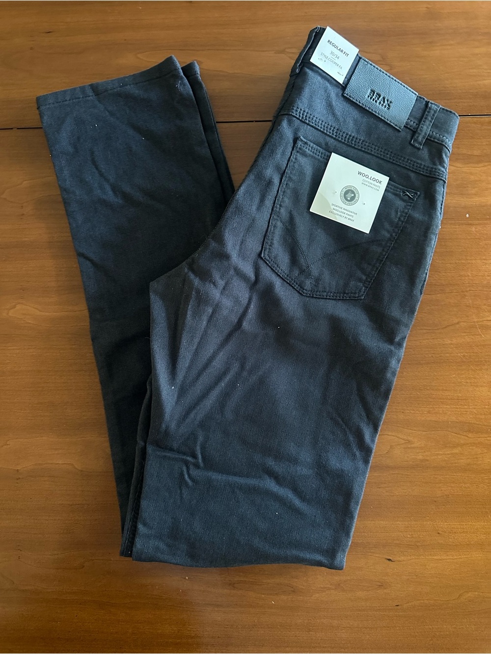 NWT BRAX Cooper Fancy Regular Fit Woo.Look Cotton Pants Charcoal 30x34